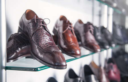Elegant leather male shoes in the store.の写真素材