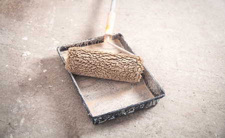 Paint tray with roller. Renovationの写真素材