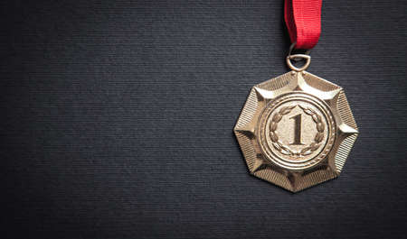 Medal awards for winner on black background.の写真素材
