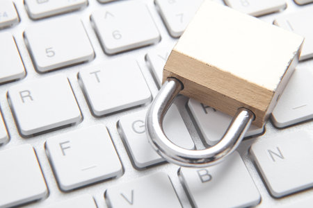 Padlock on computer keyboard. closeup. security