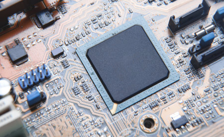 macro view. cpu on computer motherboard
