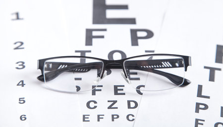 Eye test chart with eyeglasses. medical eye diagnostic
