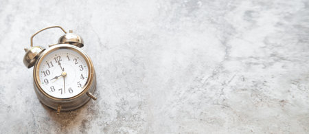 alarm clock on background. top viewの写真素材