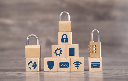 Padlocks with a wooden cubes. data protection. Internet. technology