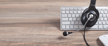 Headset on the computer. call center