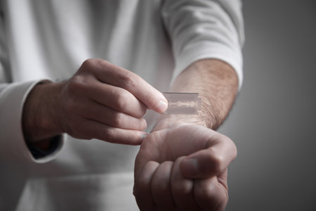 Man cutting veins. suicide conceptの写真素材