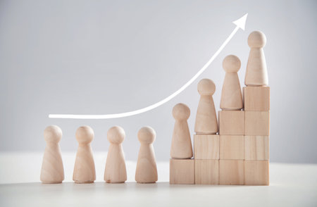 Wooden human figures in the stairs. business. career. Growth. successの写真素材
