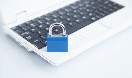 Padlock on the laptop keyboard. Internet and computer securityの写真素材
