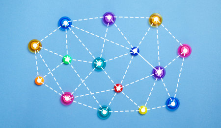 Colorful buttons. network on the blue backgroundの写真素材