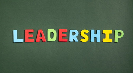 Colorful word Leadership on green background.の写真素材