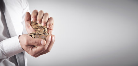 Man showing coins. business. Finance