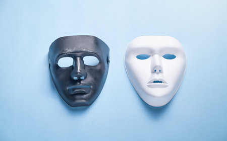 Black and white mask on the blue background.