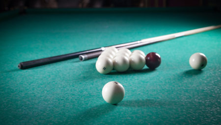 billiard table. Cue and balls