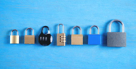 Different padlocks on the blue background.