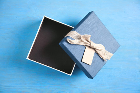 Gift box on the blue background.の写真素材