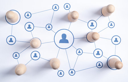 social media networking. wooden human figures