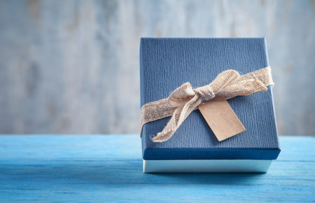 Gift box on the blue background.