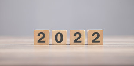 2022 with cube on the table. happy new year