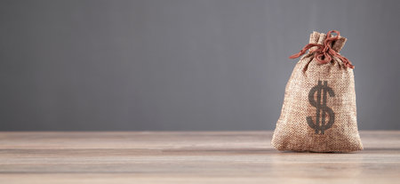 Money bag on the table. finance. Saving. Economyの写真素材