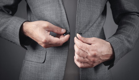Man fastening buttons on suit. Fashionの写真素材