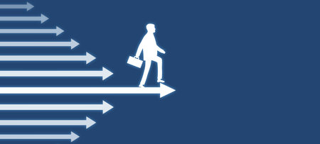 Businessman standing in arrow. business. successの写真素材