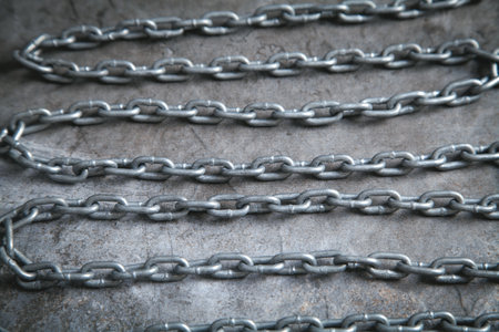 Chrome metal chain. heavy steelの写真素材
