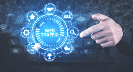 Male hand pointing Web Traffic concept. Internet. technologyの写真素材