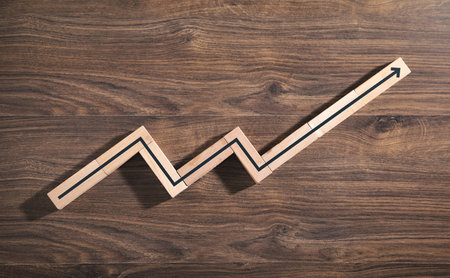 wooden blocks with arrow. Development. success