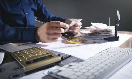 Businessman checking bills. business. Finance