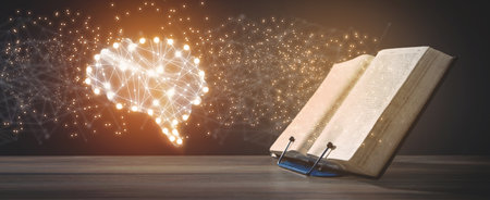 Open book with a human glowing brain.の写真素材