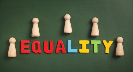 Colorful word Equality and human figures on green background.の写真素材