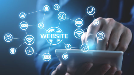 Man using digital tablet. website concept
