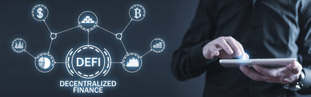 Man using tablet. DeFi-Decentralized Finance