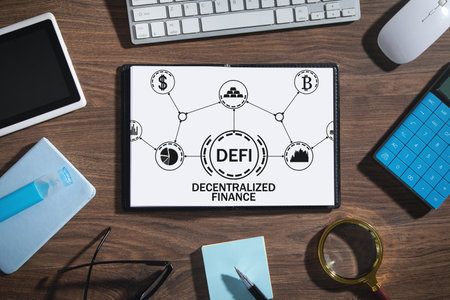 DeFi-Decentralized Finance on notepad.の写真素材