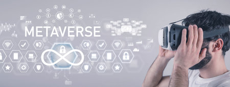 Man wearing virtual reality glasses. metaverse. technology. Innovationの写真素材