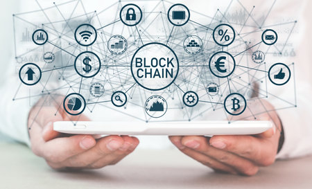 Blockchain technology and network connection. Cryptocurrency. Fintech. digital financeの写真素材