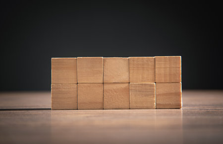 Empty wooden cubes on the table.の写真素材