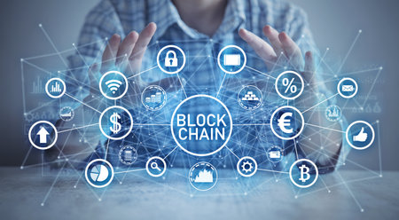 Blockchain technology and network connection. Cryptocurrency. Fintech. digital finance