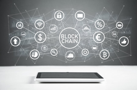 Blockchain technology and network connection. Cryptocurrency. Fintech. digital finance