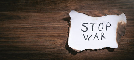 Stop War text on burning paper.の写真素材
