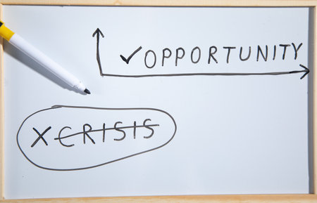Crisis and Opportunity on whiteboard. business concept