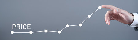 Male hand touching Price growth graph.の写真素材