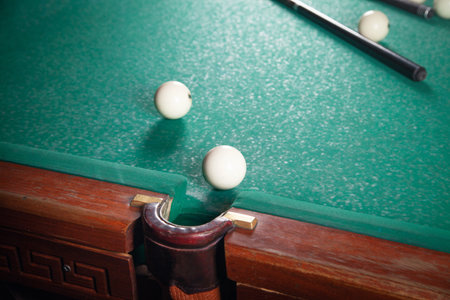 billiard table. Cue and balls