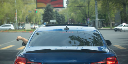 Modern sport car in the city. Yerevanの写真素材