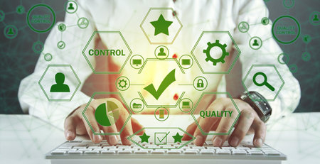 working on computer. Quality control, Guarantees, Standards