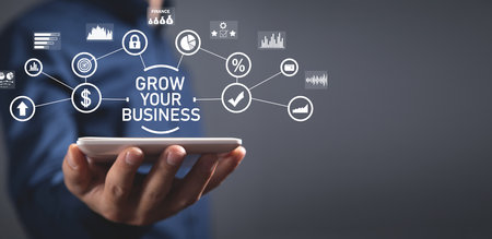 Man showing Grow Your Business concept.の写真素材