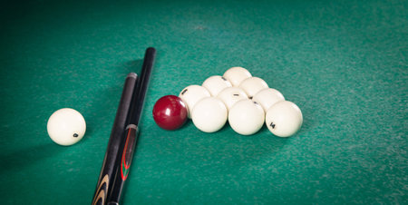 billiard table. Cue and balls