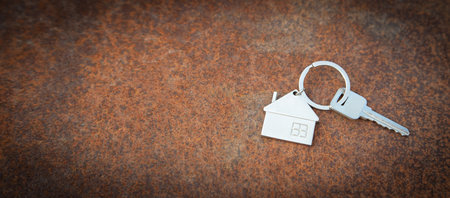 House keys on dirty metal background.