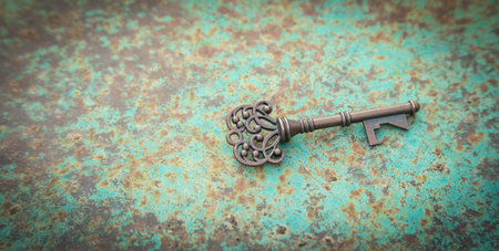 Old key on the old metal background.の写真素材