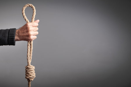 Man holding rope loop. suicide concept